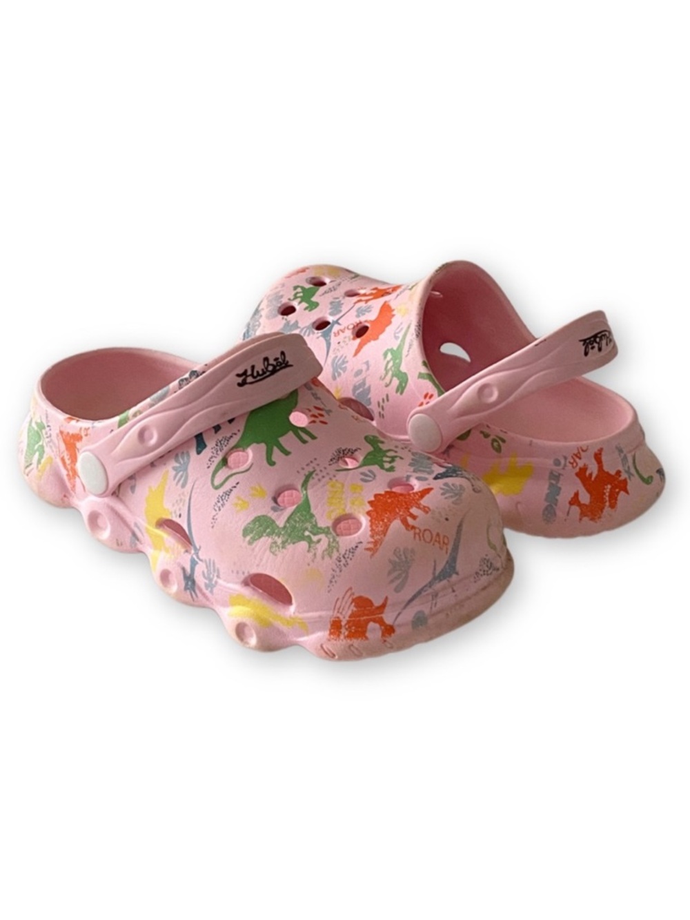 Hubol Dinosaur Croc Clogs Little Kids Size 1.5 Pink and Rainbow Slip On Shoes